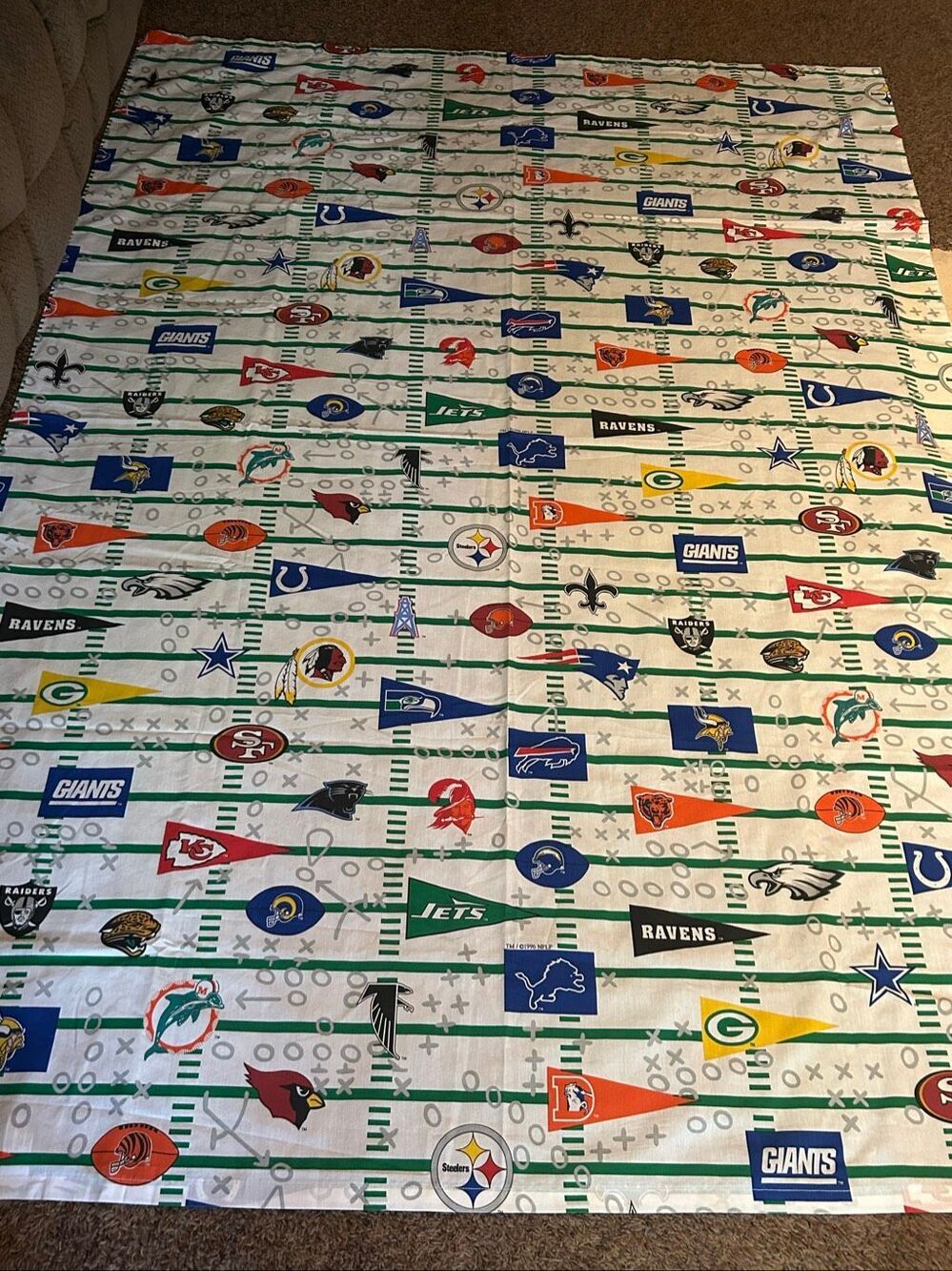 Vintage NFL National Football League Team Logos Twin Flat Sheet Bibb Co 67x95
